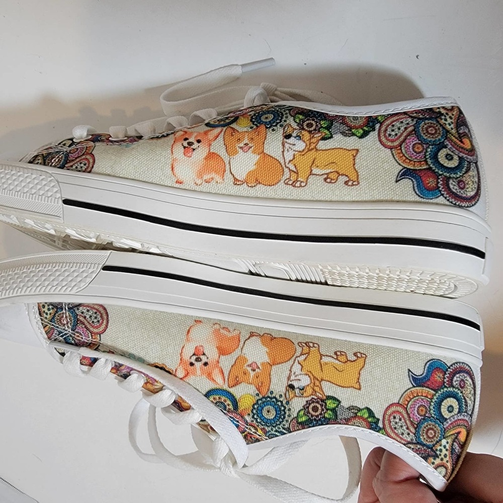 Corgi Sneakers 7 Dog Casual Puppy Tennis Shoes Floral - Picture 3 of 8